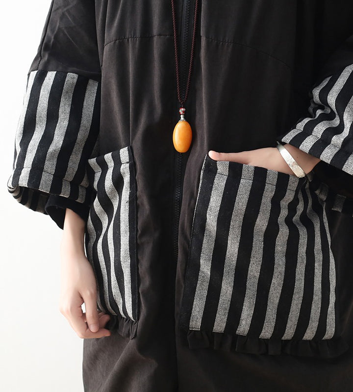 Vintage Zip-Up Cotton Hooded Coat with Long Sleeves and Padding
