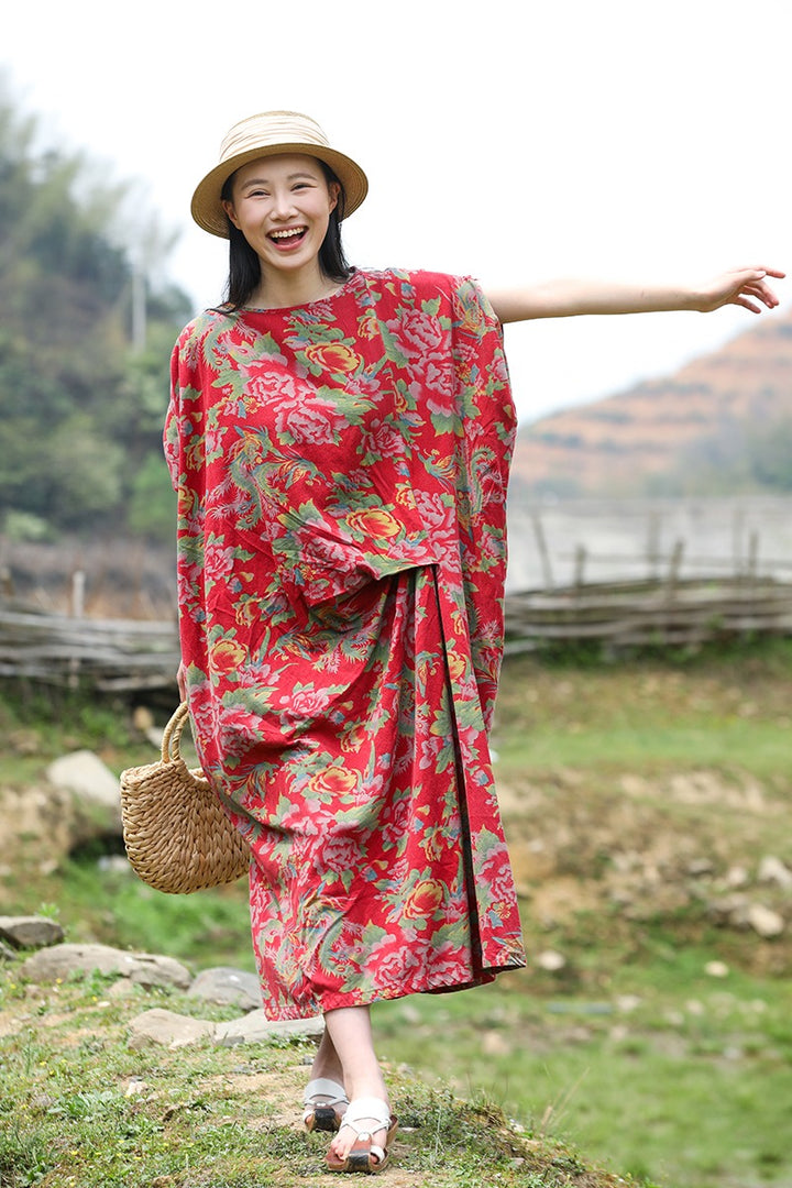 Cotton Print Boho Summer Short Sleeve Dress by Thebesttailor