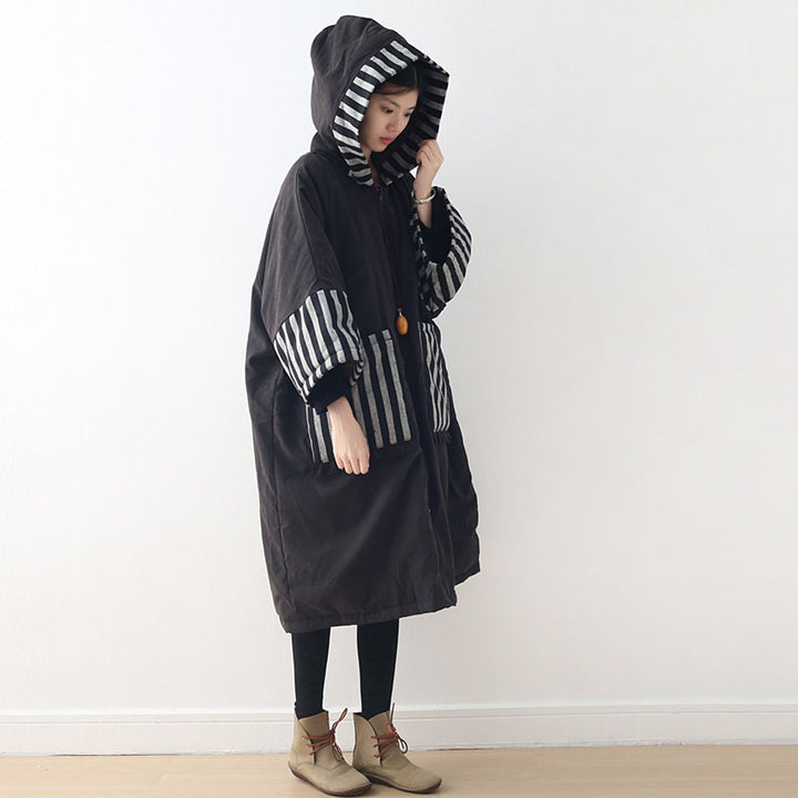 Vintage Zip-Up Cotton Hooded Coat with Long Sleeves and Padding