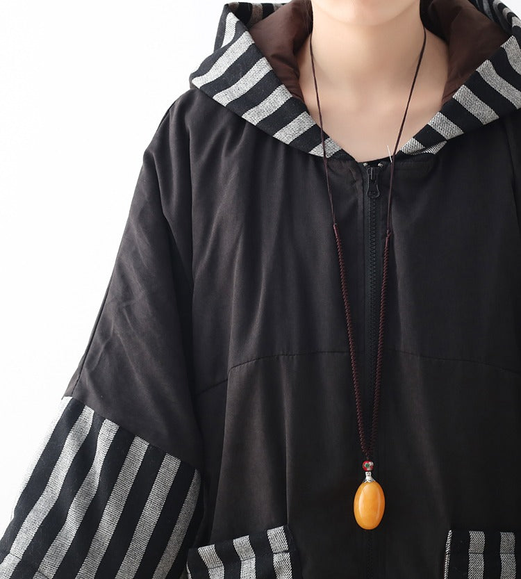 Vintage Zip-Up Cotton Hooded Coat with Long Sleeves and Padding