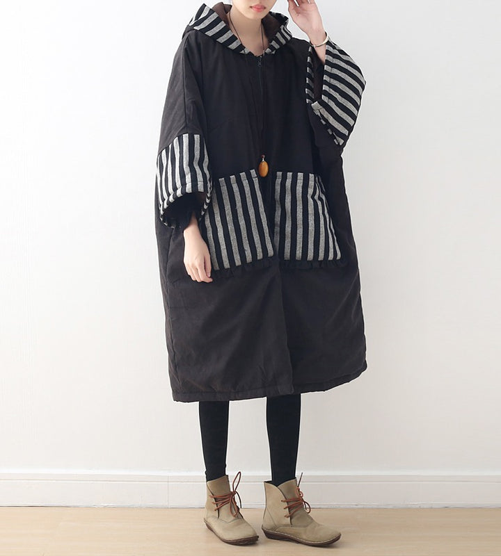 Vintage Zip-Up Cotton Hooded Coat with Long Sleeves and Padding