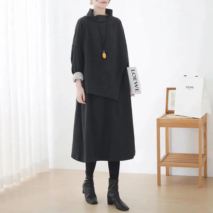 Black Cotton Long Sleeve Dresses