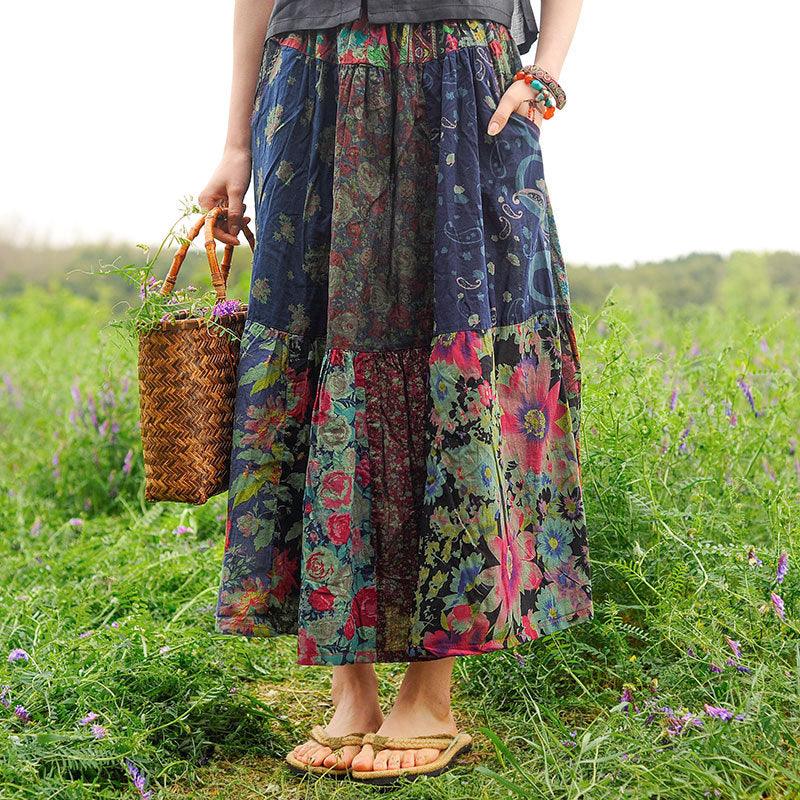 Red Boho Cotton A-Line Skirt with Pockets for Women-Women's Skirts-Thebesttailor-Thebesttailor