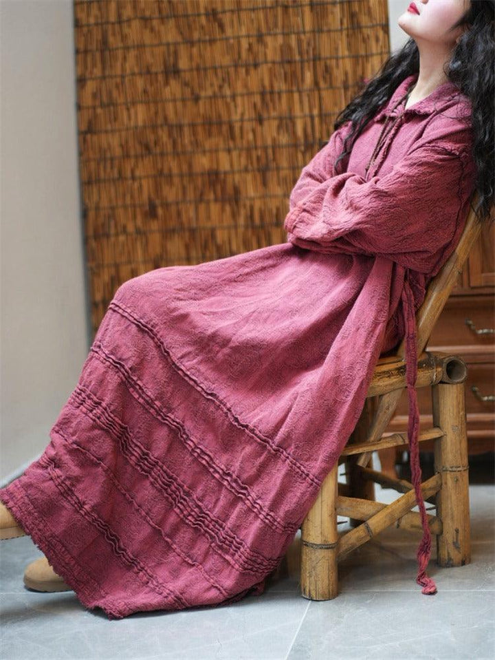 Long sleeves Maxi Dress Warm with pockets Thebesttailor