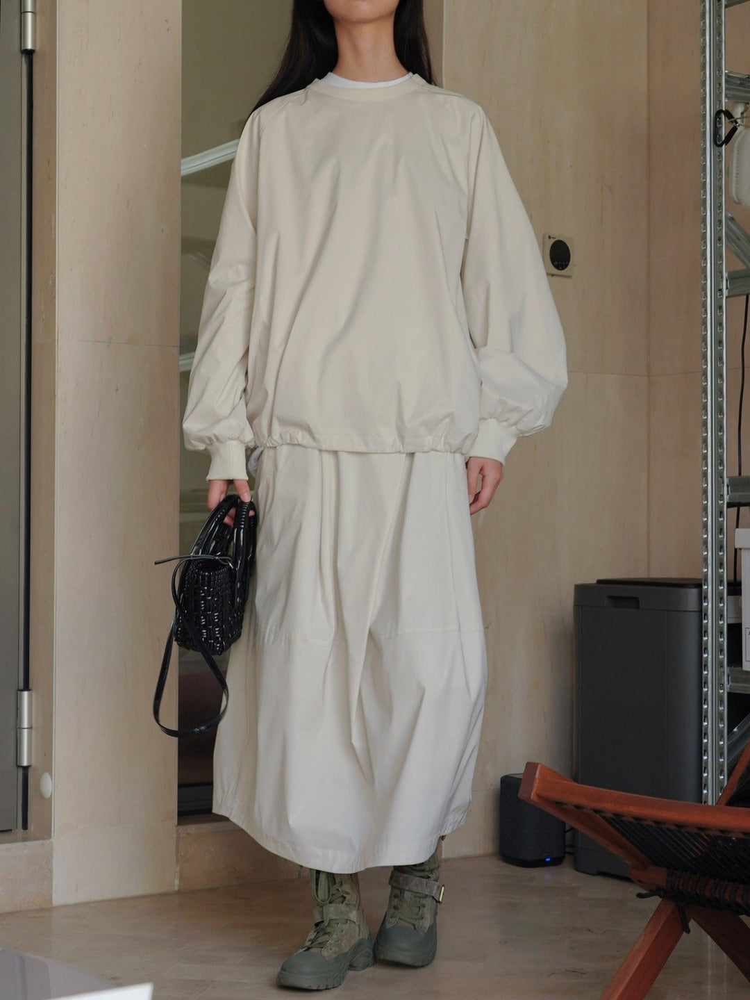 Elastic waist skirt with loose silhouette A-line skirt with pockets Thebesttailor