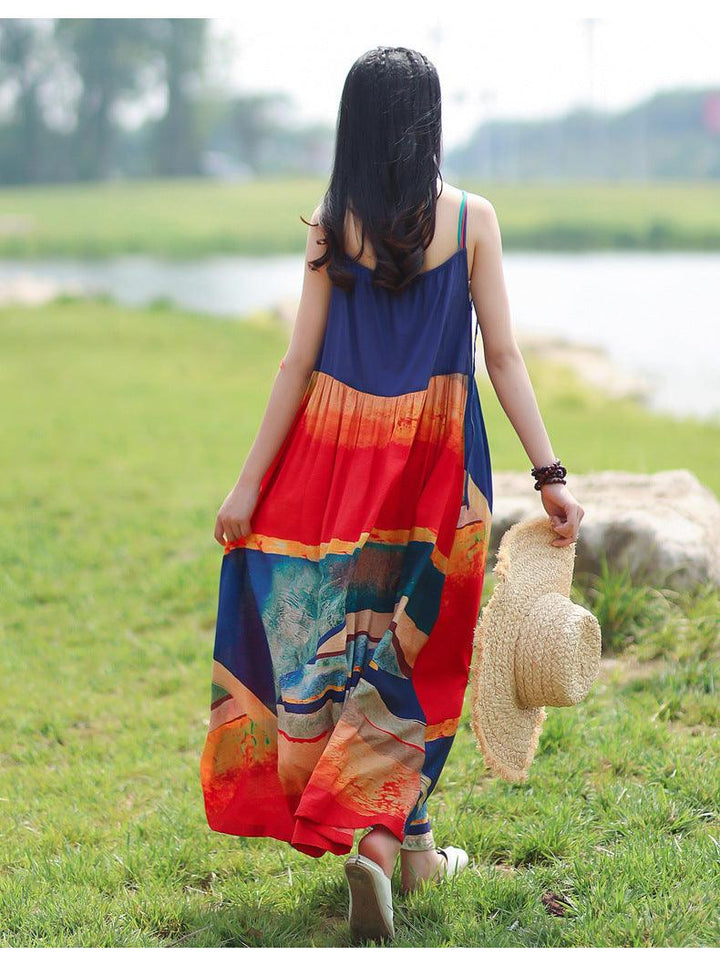 Bohemian Embroidered Sling Maxi Dress for Casual Beach Wear-Women's dress-Thebesttailor-Thebesttailor