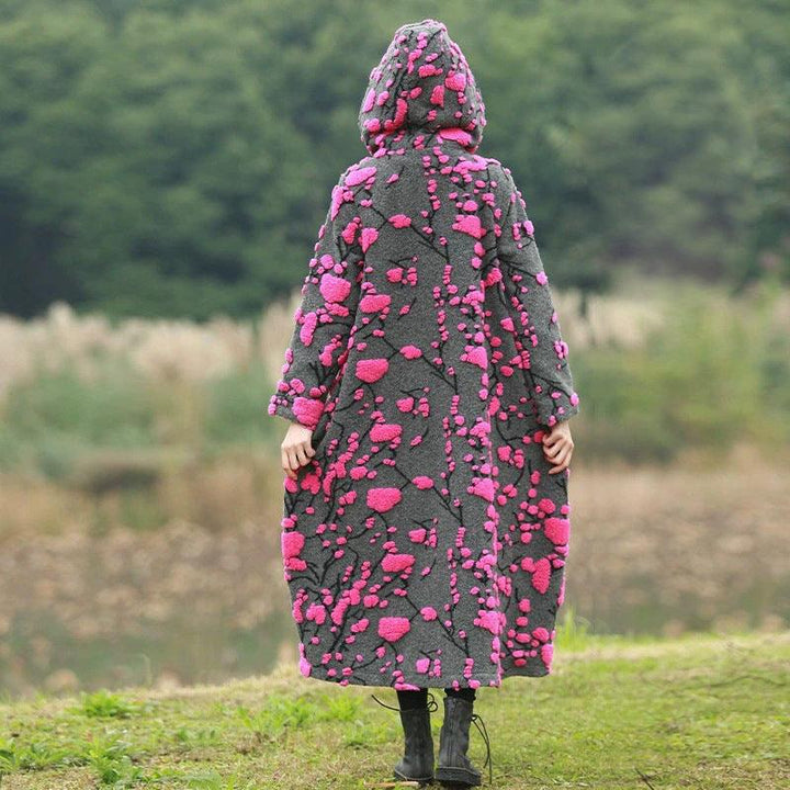 Retro Jacquard Wool Hooded Cardigan Coat for Women-Women's coat-Thebesttailor-Thebesttailor