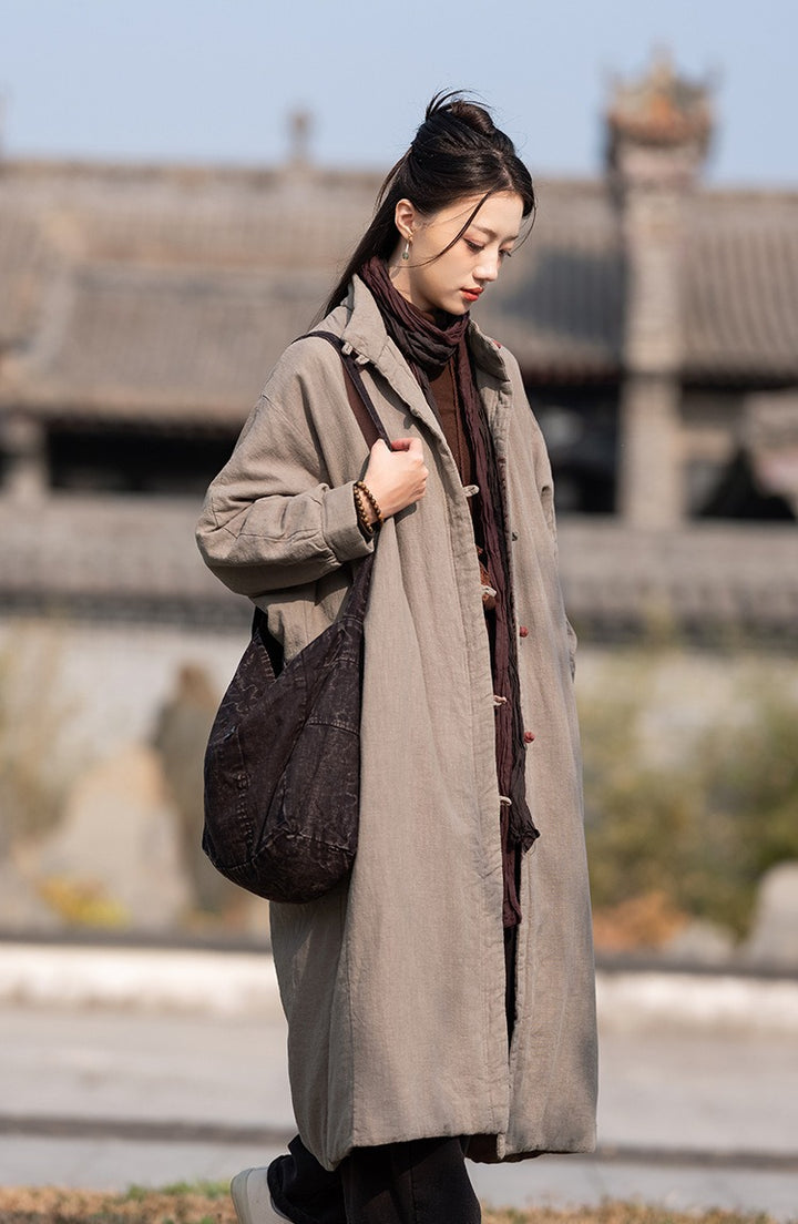 Women's Winter Christmas Linen Quilted Midi Coat