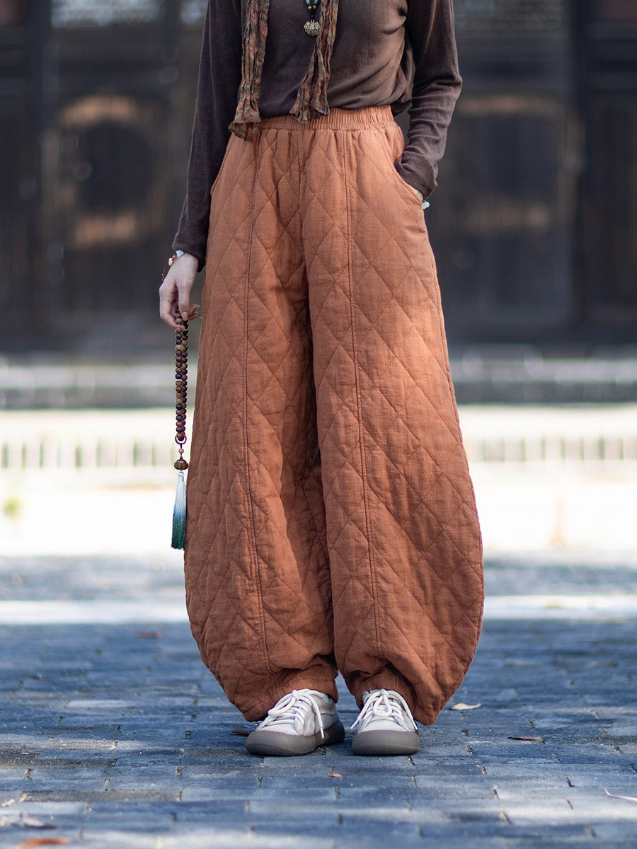 Women's Winter Christmas Quilted Linen Harem Pants