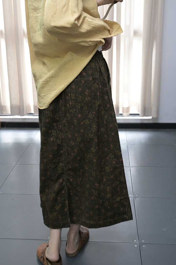 Floral cotton A-line midi skirt with elastic waist