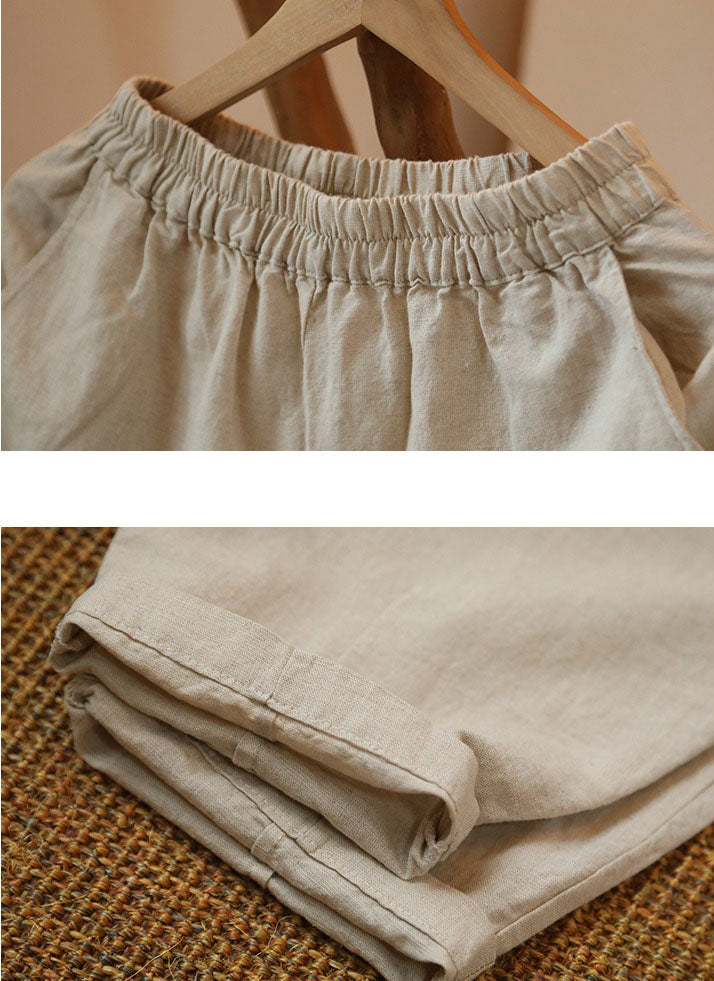 Women's Summer Linen Tapered Pants with Pockets