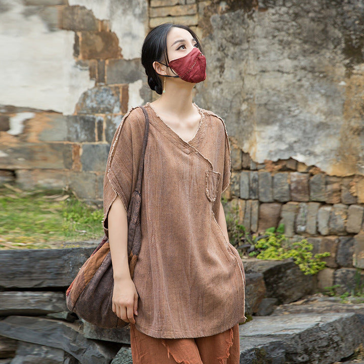 Women's Linen Zen T-Shirt Tie Dye Sand Wash Blouses