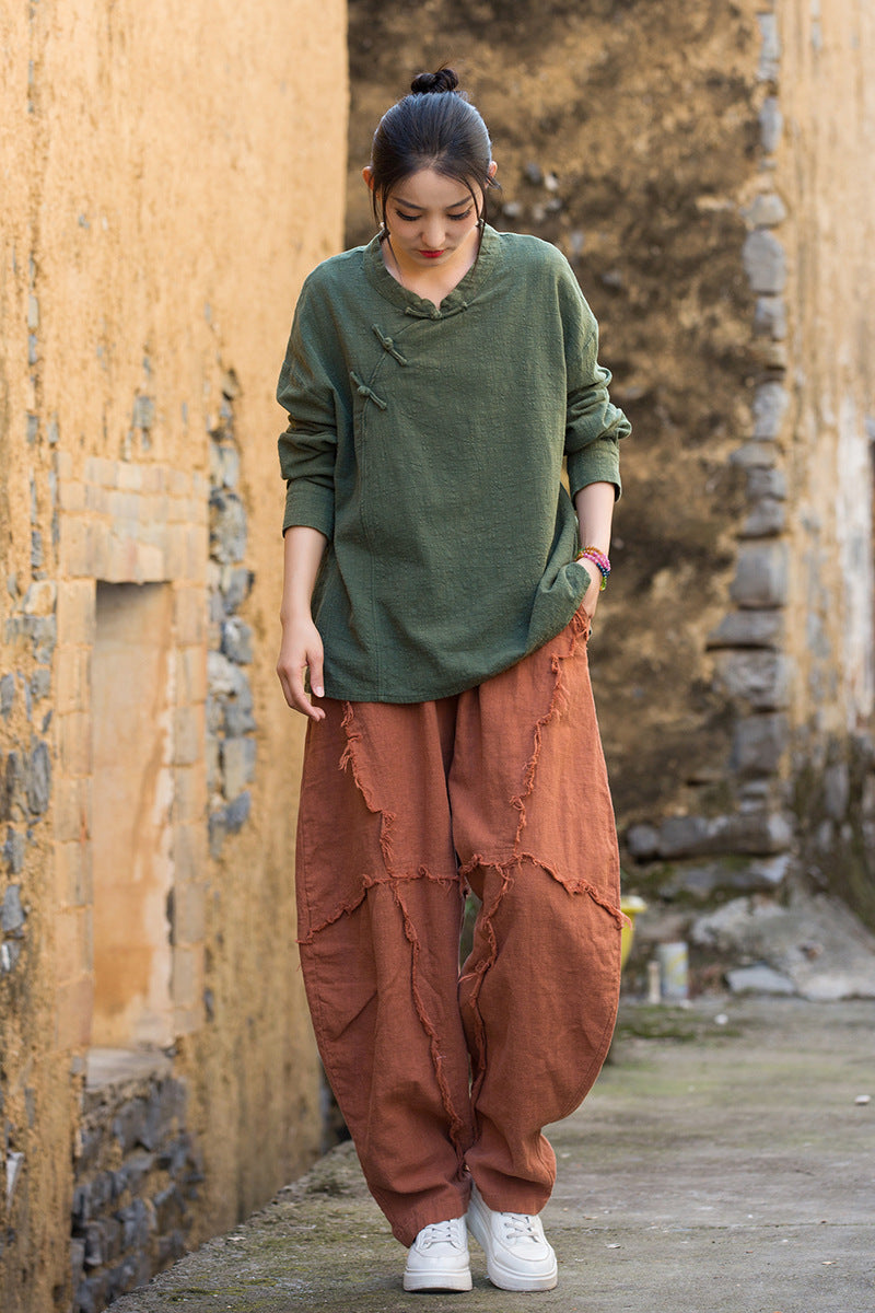 Women's Linen Zen Meditation Long Sleeve Loose Blouses