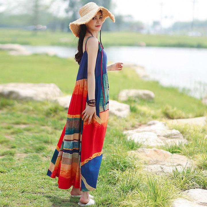 Bohemian Embroidered Sling Maxi Dress for Casual Beach Wear-Women's dress-Thebesttailor-Thebesttailor