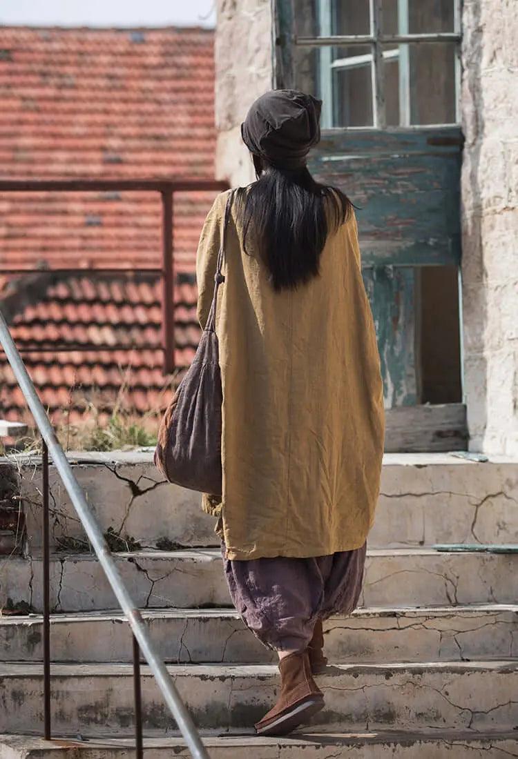 Elegant Vintage Dark Brown Linen Shirt for Women-Women's Shirt-Thebesttailor-Thebesttailor