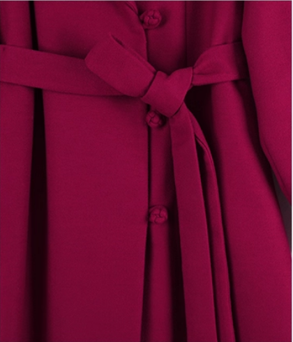 Winter Solid Color Wool Coat Lace Up Slim Fit With Belt