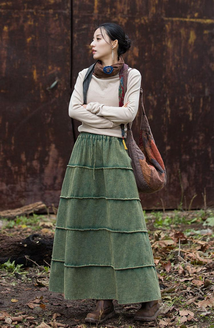 Retro Long Wool A-line Maxi Skirt with Pockets for Women-Women's Skirts-Thebesttailor-Thebesttailor