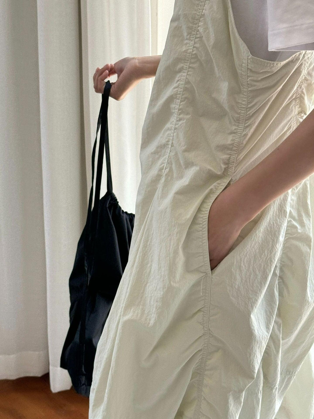 Summer casual drawstring pleated overalls dress workwear dress Thebesttailor