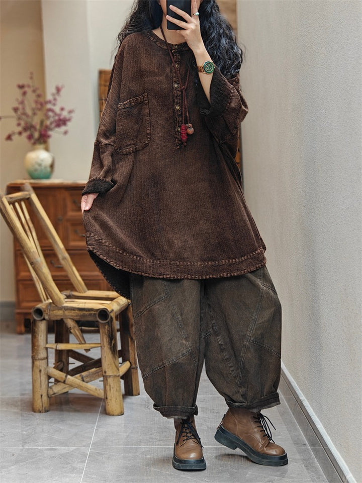 loose batwing sleeve cotton tunic blouse
