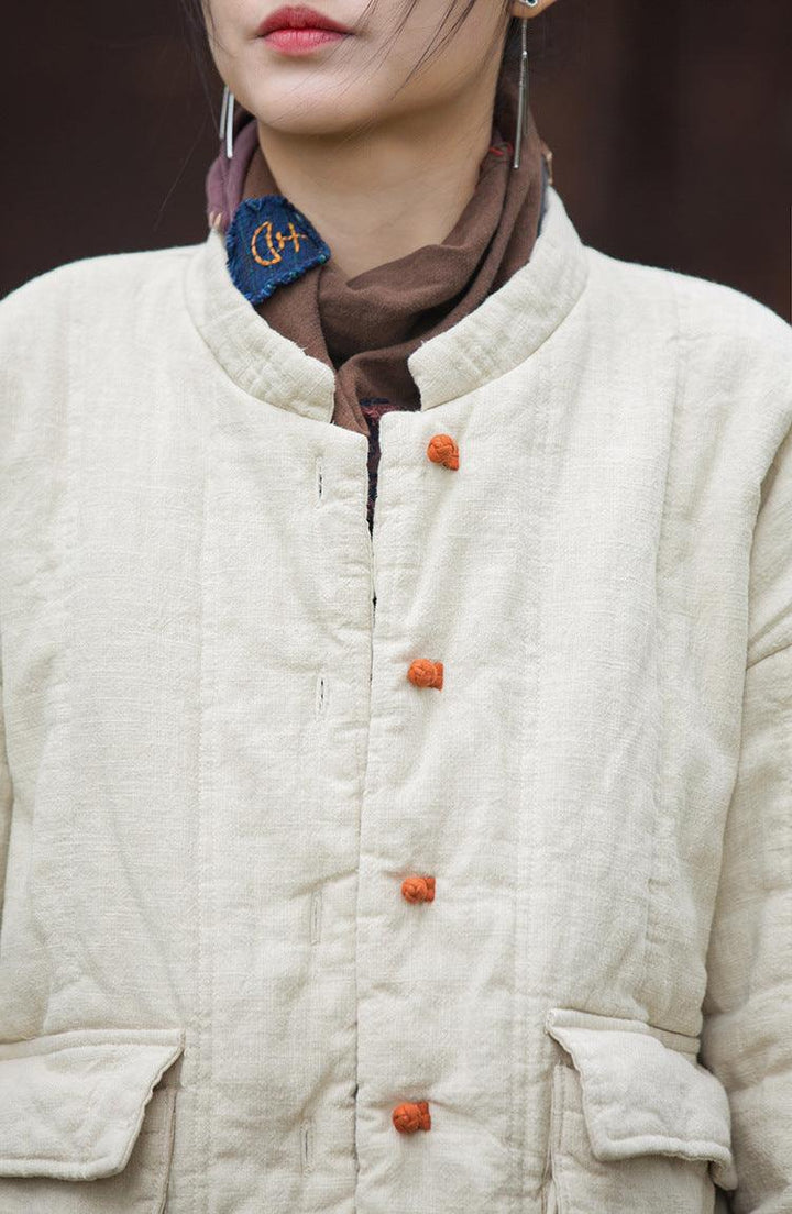 Linen Cotton Long Sleeve Quilted Jacket for Women-Women's coat-Thebesttailor-Thebesttailor