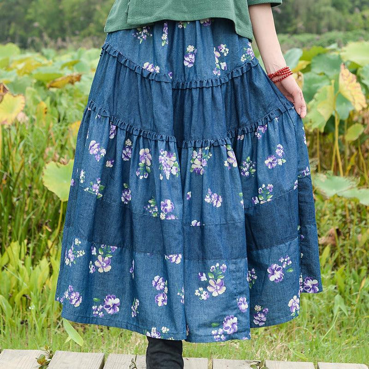 Bohemian Chic Long Denim Skirt for Free-Spirited Women-Women's Skirts-Thebesttailor-Thebesttailor