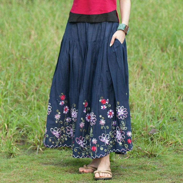 Bohemian Floral Cotton Maxi Skirt for Holidays-Women's Skirts-Thebesttailor-Thebesttailor