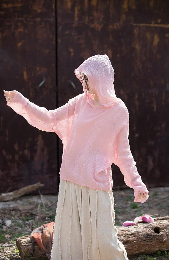 UV Protection Top Sun-Ready Tencel Hooded Tee for Women-Women's Shirt-Thebesttailor-One size-Pink-Tencel-Thebesttailor