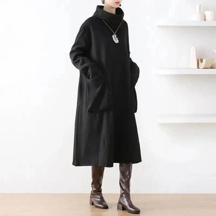 Women's Cotton Dress Elegant Autumn Dress in Black for Women-Women's dress-Thebesttailor-Thebesttailor