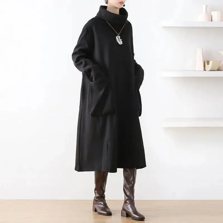 Black Cotton Long Sleeve Dresses