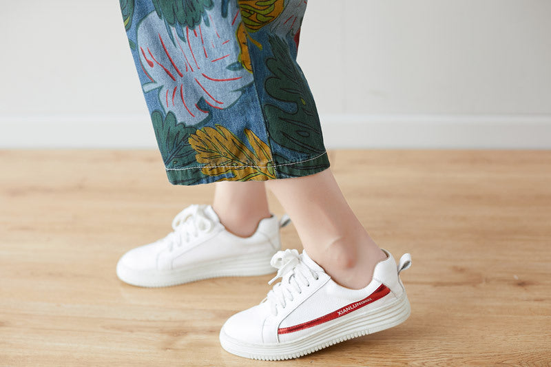 Summer Casual Print Cropped Overalls