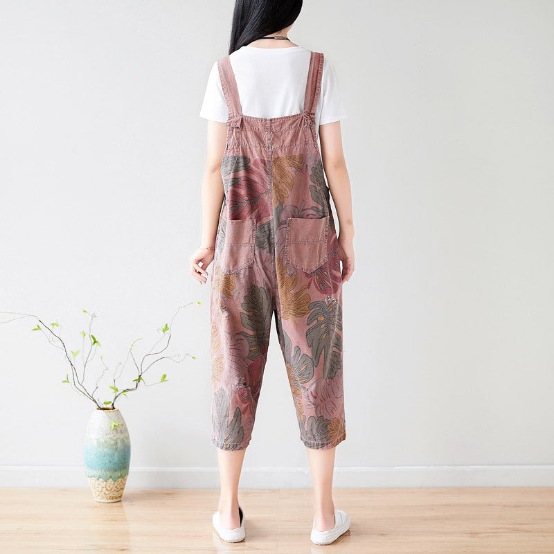 Summer Casual Print Cropped Overalls