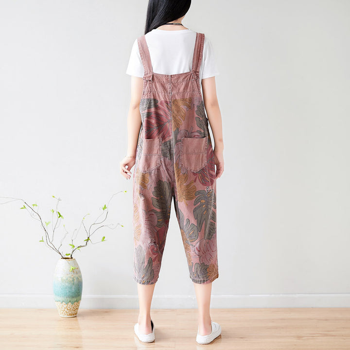 Summer Casual Print Cropped Overalls
