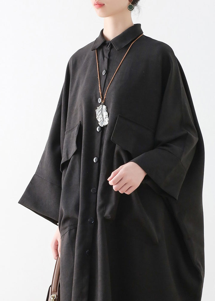 Cotton Maxi Dress with Bat Sleeves for Spring