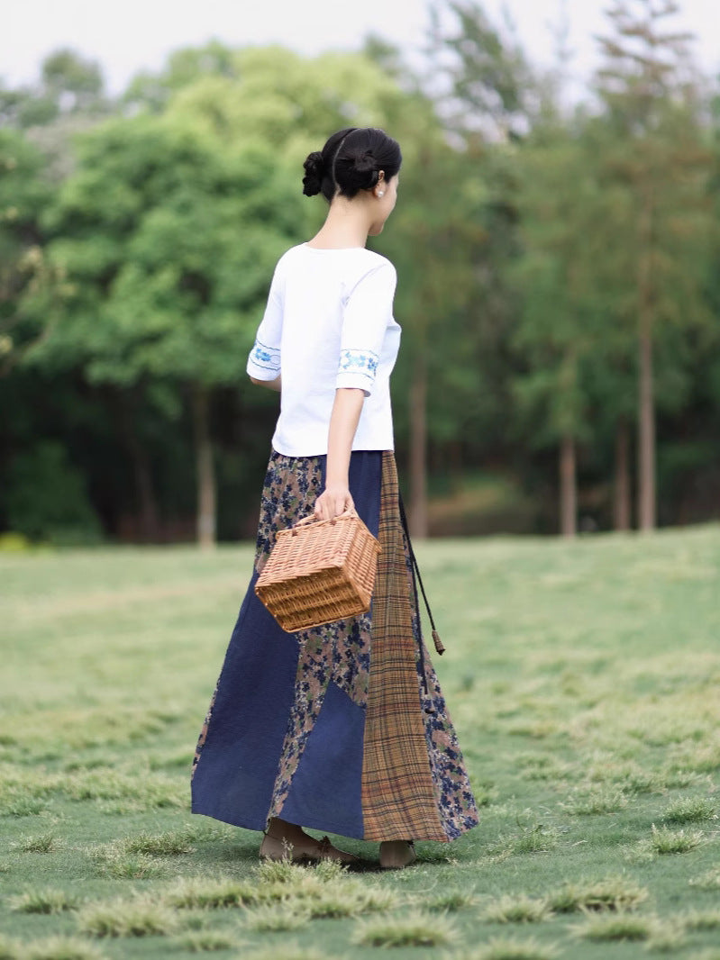 Cotton and Linen Elastic Waist Renaissance Swing Skirt