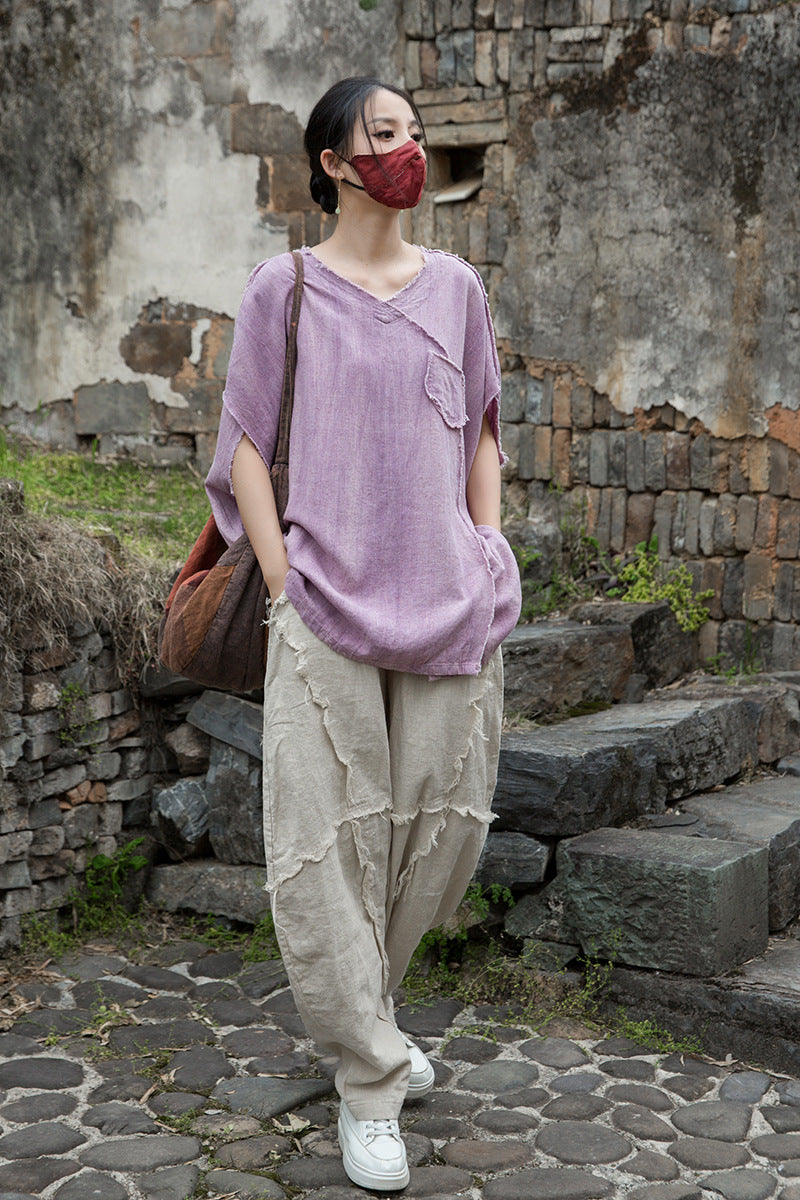 Women's Linen Zen T-Shirt Tie Dye Sand Wash Blouses