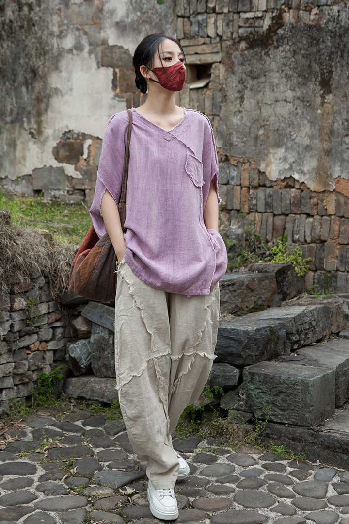 Women's Linen Zen T-Shirt Tie Dye Sand Wash Blouses