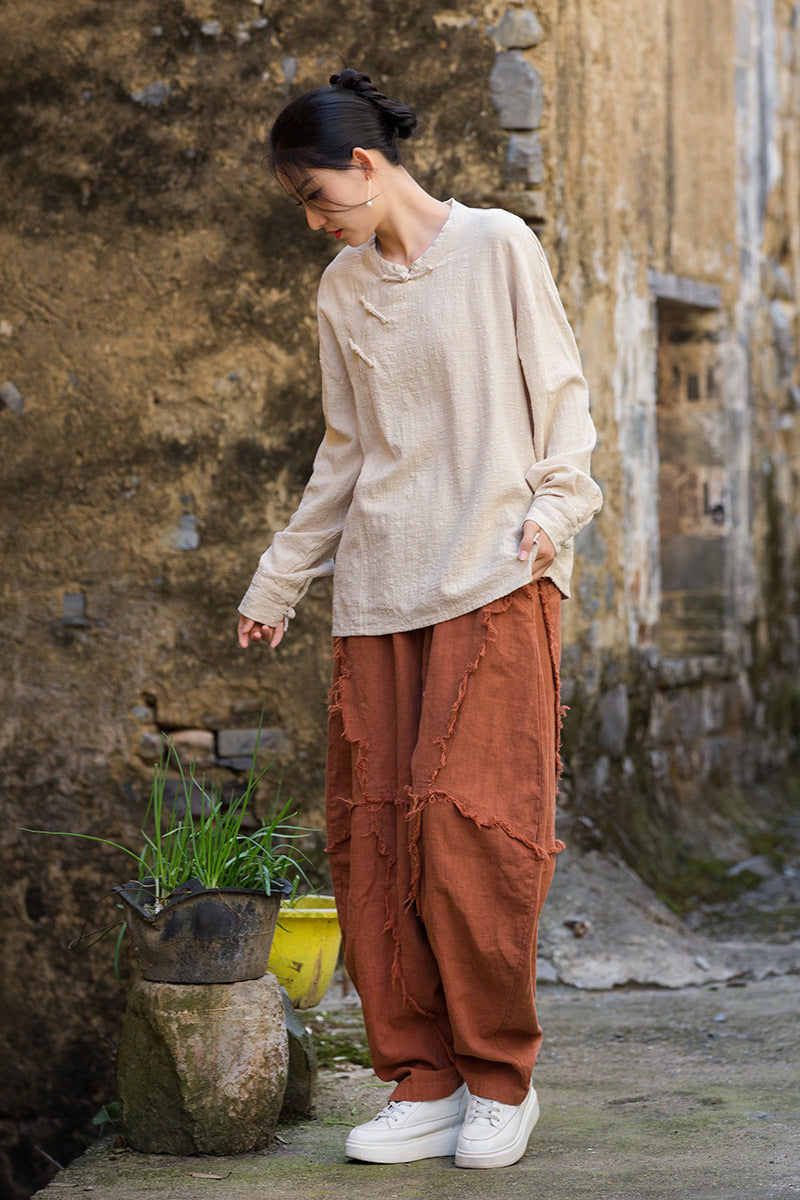 Women's Linen Zen Meditation Long Sleeve Loose Blouses
