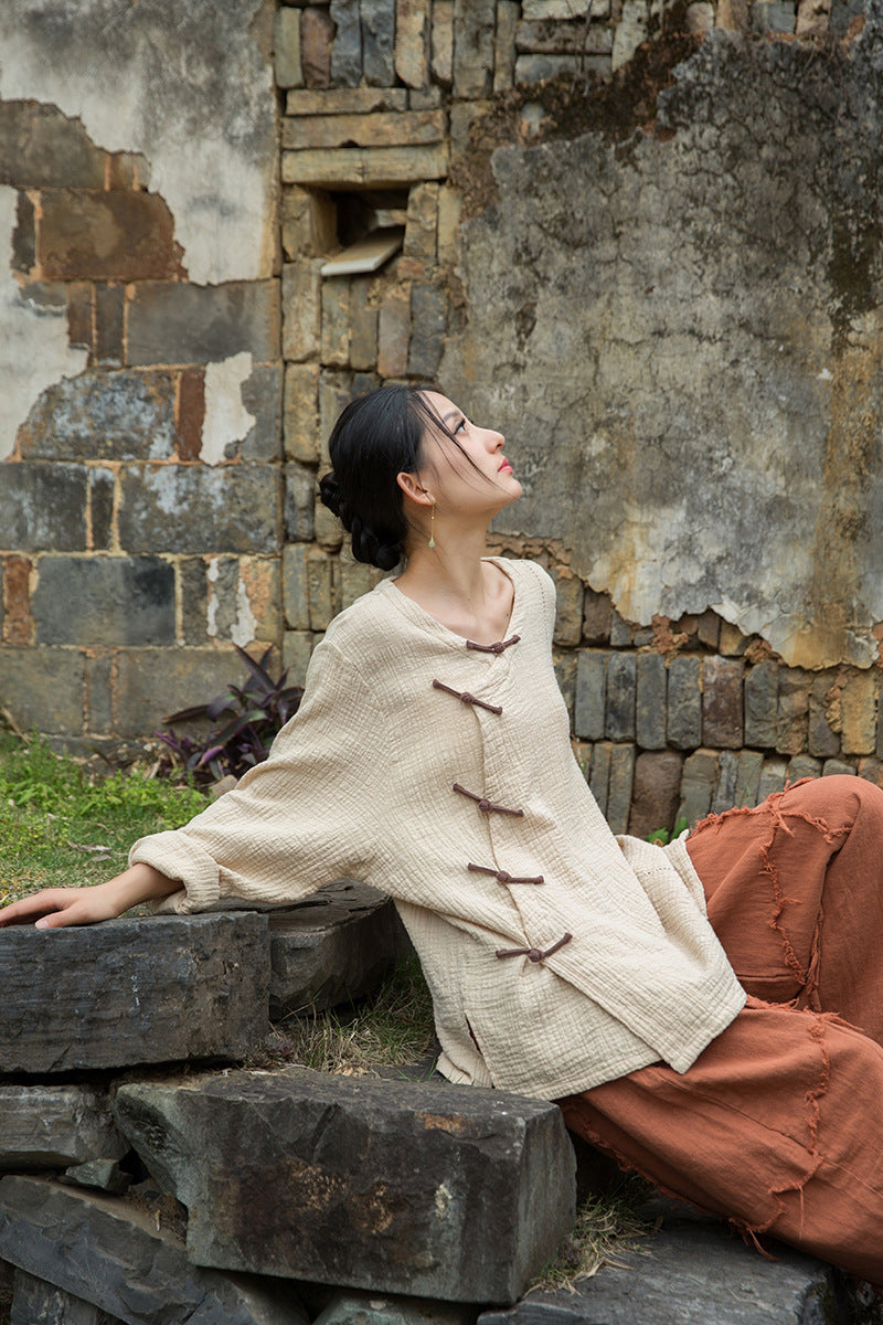 Women's Cotton Zen Meditation T-shirt Oversized Blouses