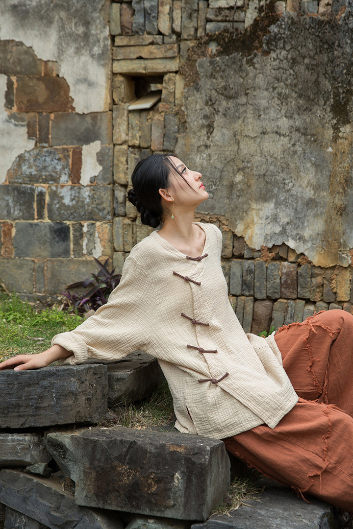 Women's Cotton Zen Meditation T-shirt Oversized Blouses
