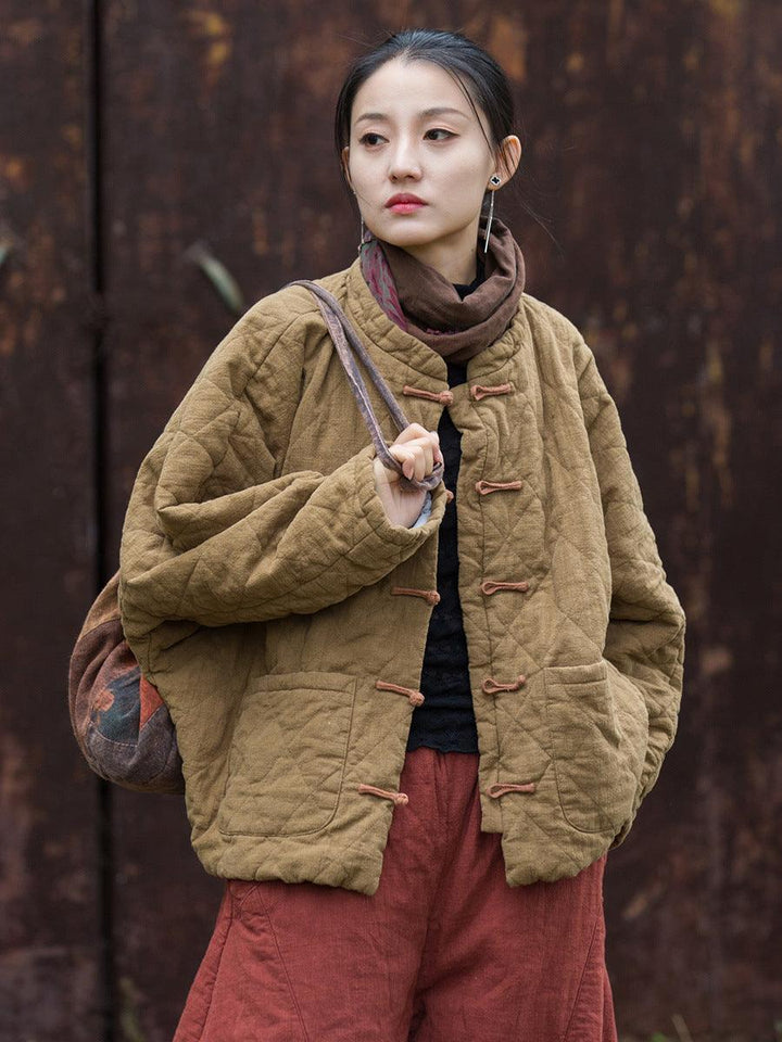 Retro Women's Long Sleeve Linen Padded Winter Coat-Women's coat-Thebesttailor-Thebesttailor