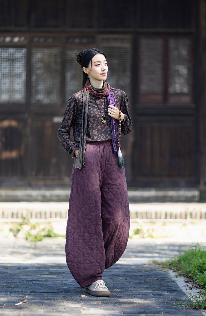 Women's Winter Christmas Quilted Linen Harem Pants