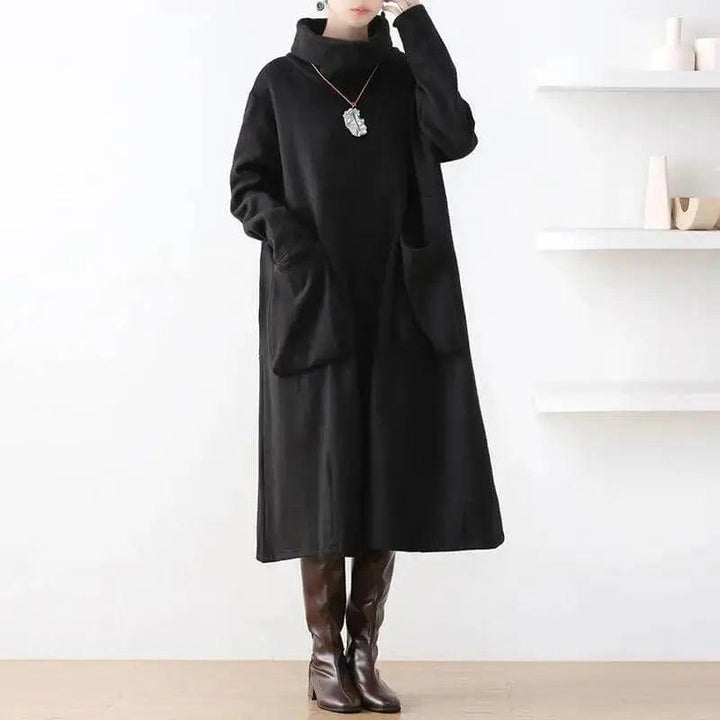Women's Cotton Dress Elegant Autumn Dress in Black for Women-Women's dress-Thebesttailor-Thebesttailor
