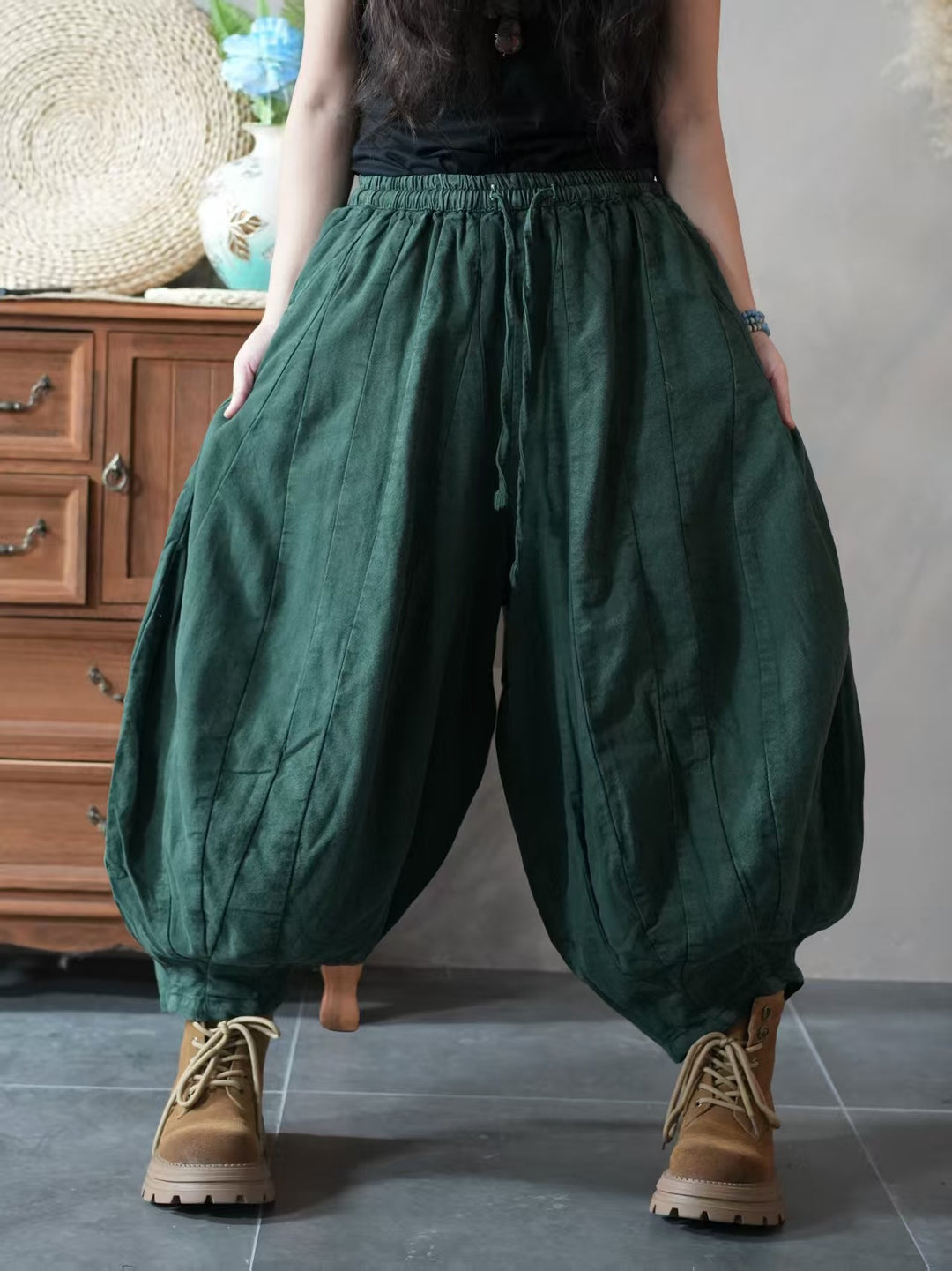 Autumn Linen Casual Original Buttoned Harem Pants