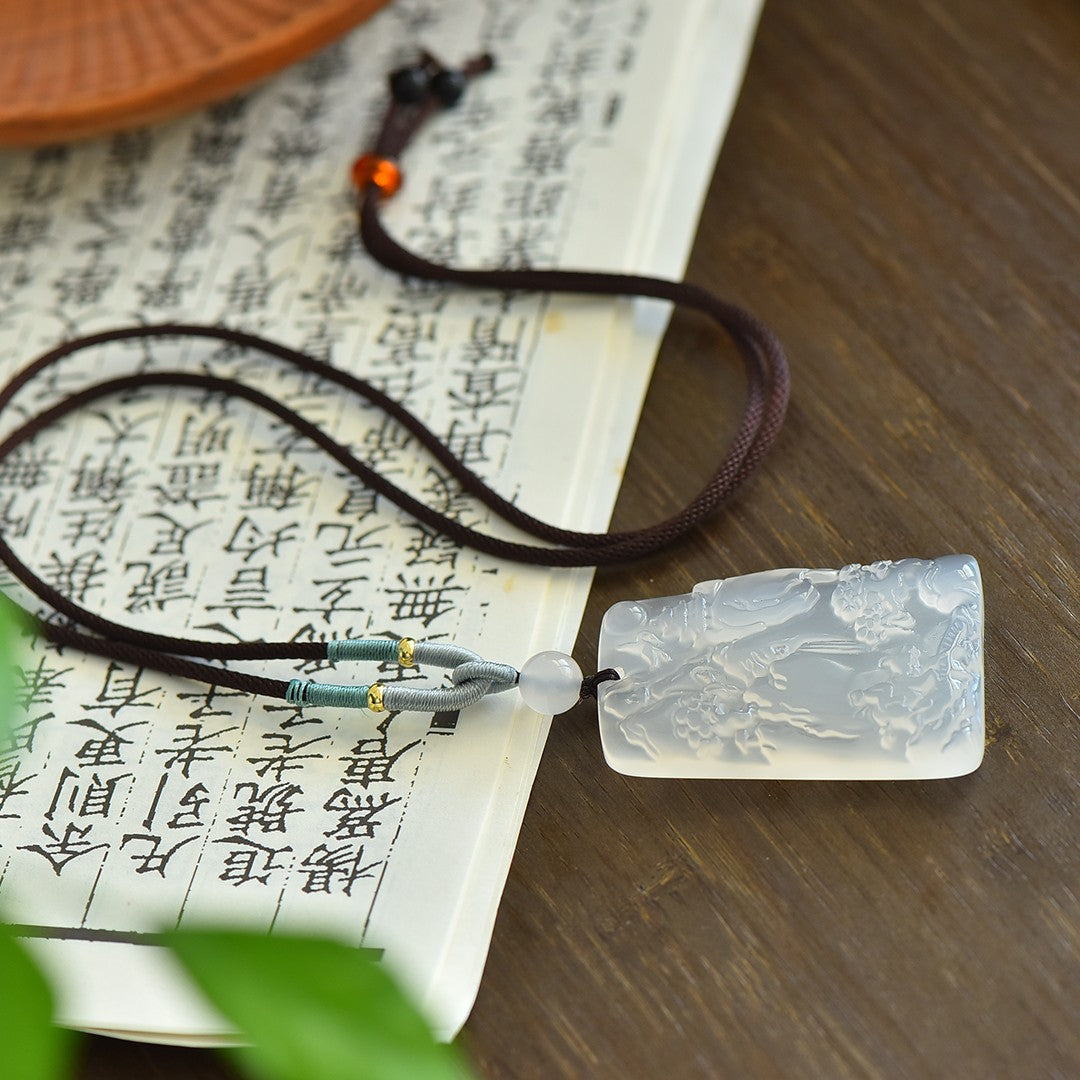 Natural ice chalcedony landscape pendant for women