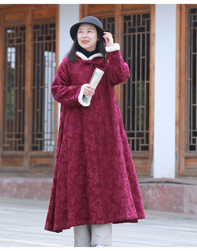 Chinese Style Winter Coat hooded cape coat womens
