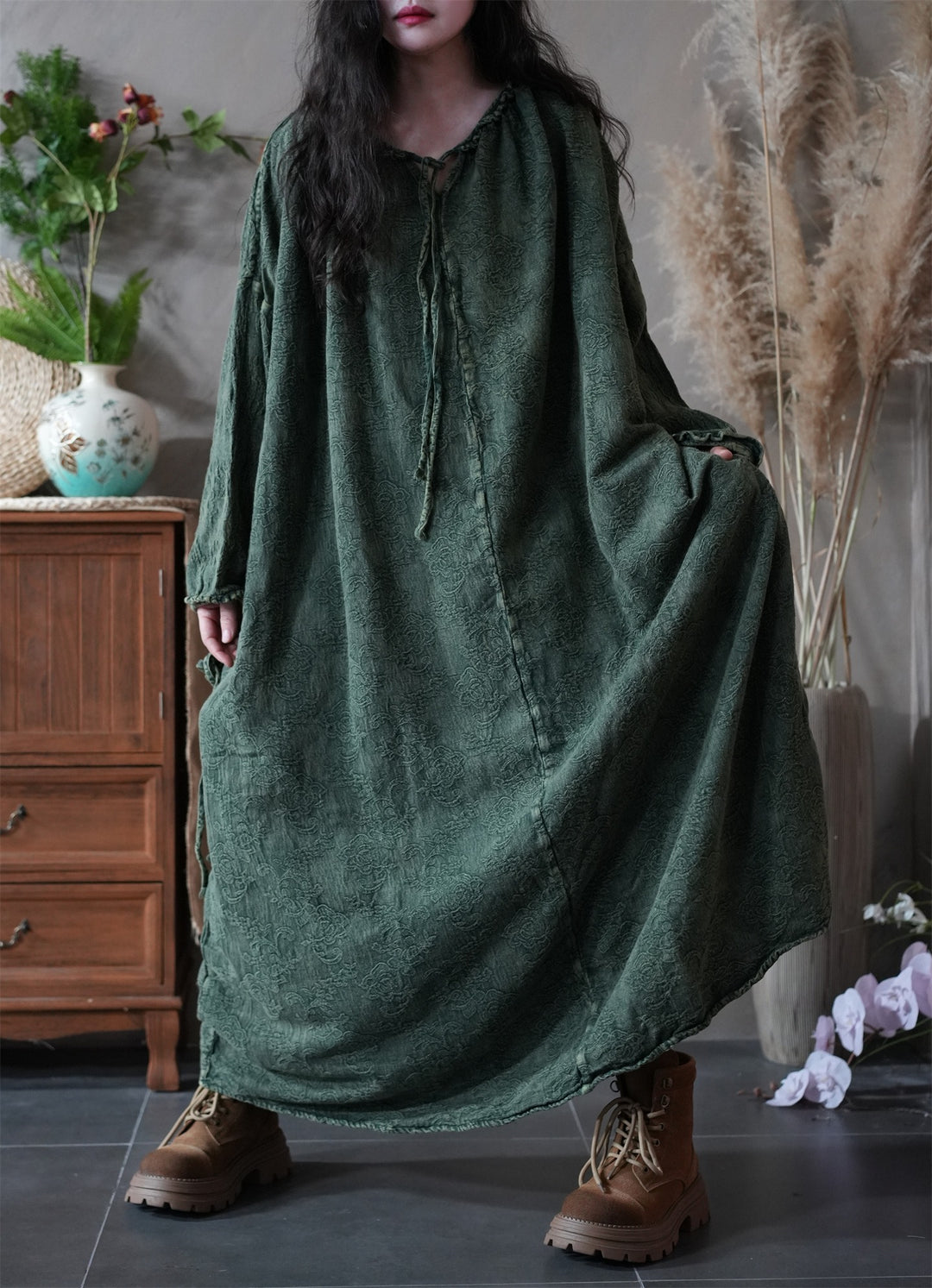 Autumn Women's Linen Oversized Maxi Dress