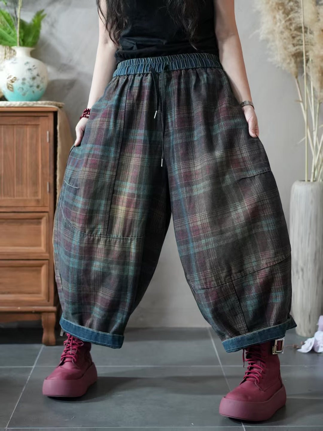 Autumn Plaid Harem Pants for Women