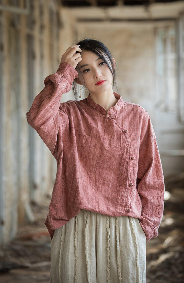 New Chinese Linen Tie-Dyed Casual Blouses for Work
