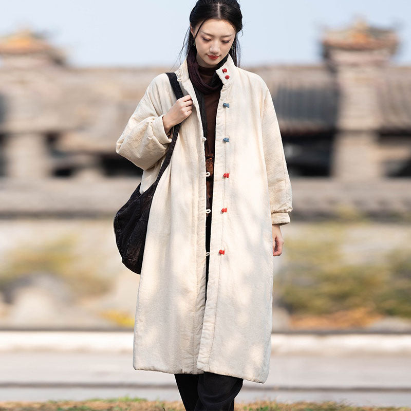 Women's Winter Christmas Linen Quilted Midi Coat