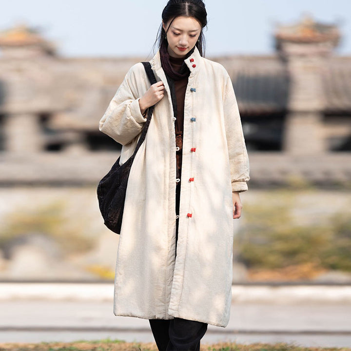 Women's Winter Christmas Linen Quilted Midi Coat